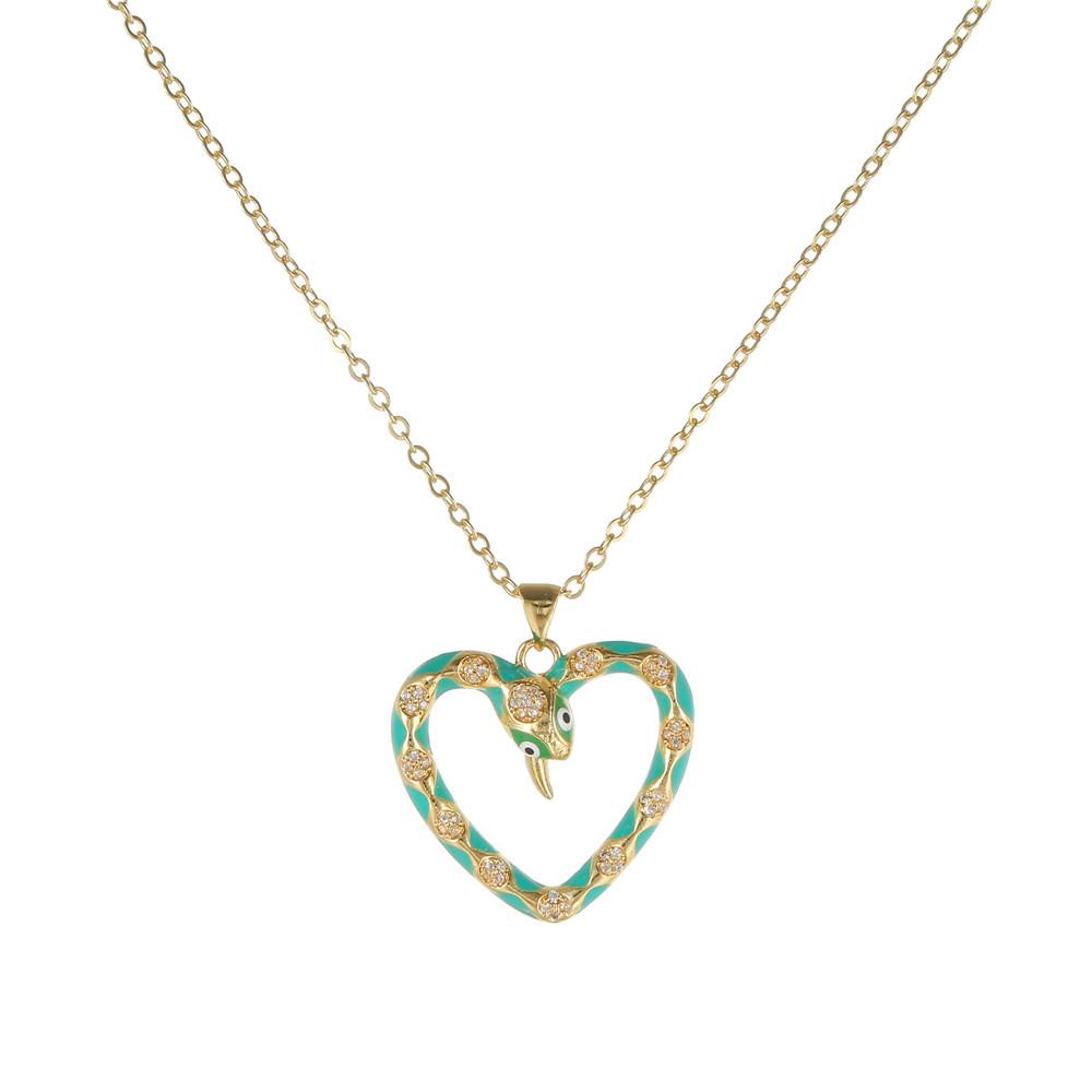 Luxury Copper Snake-Heart Pendant Necklace with Zircon & Glaze