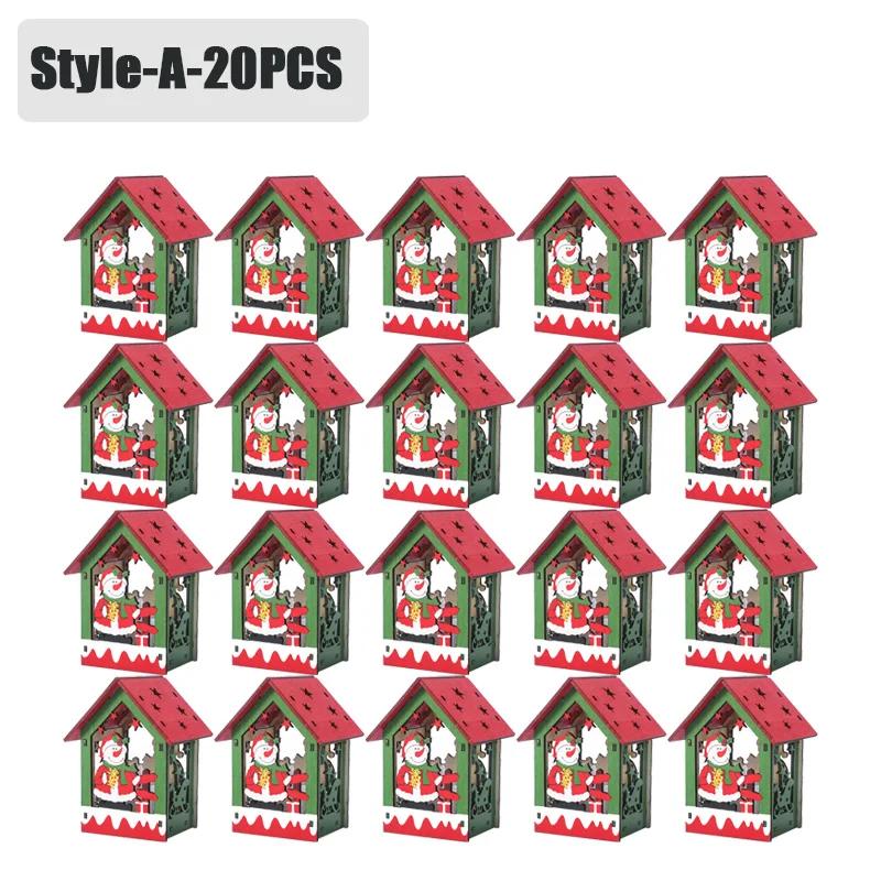 20PCS Christmas Decorations Creative DIY Assembled Cabin Painted Luminous House Christmas Tree Hanging Christmas Hut Ornaments