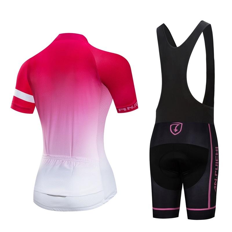 Summer Short Riding Bicycle Cycling Clothing Set Gradient Color Women Sport Jerseys Suits Black Bib Pants