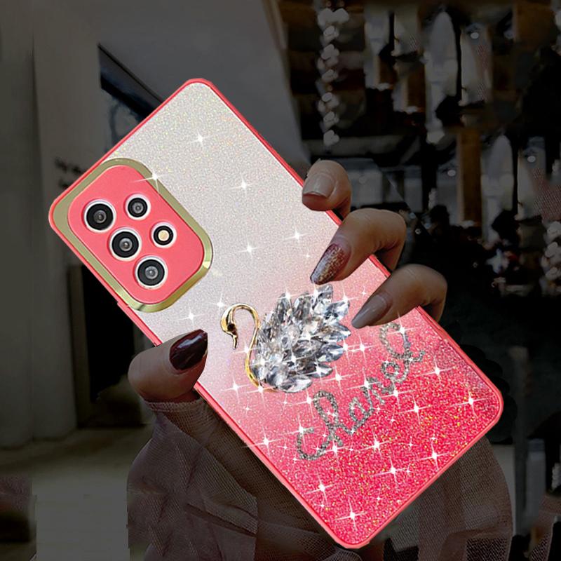 Glitzer Diamant Schwan Hülle für Samsung Galaxy A53 A73 A13 A12 A51 S22 S21 Redmi Note 11 10C iPhone 14 13 12 11 Pro Max Farbverlauf Bling Pailletten Soft Cover