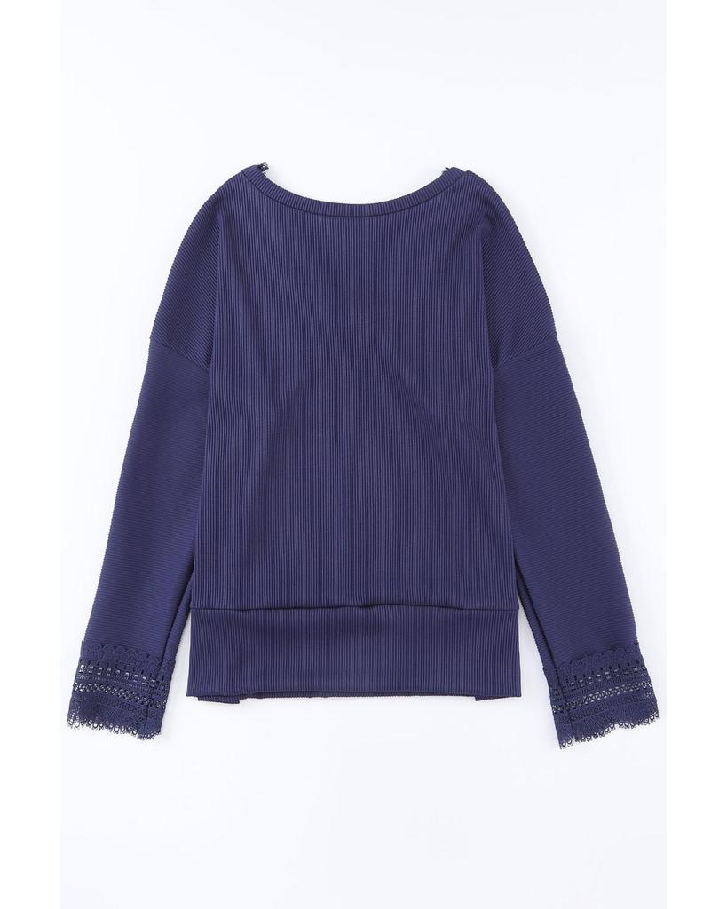 Azura Exchange Ribbed Texture V Neck Long Sleeve Top