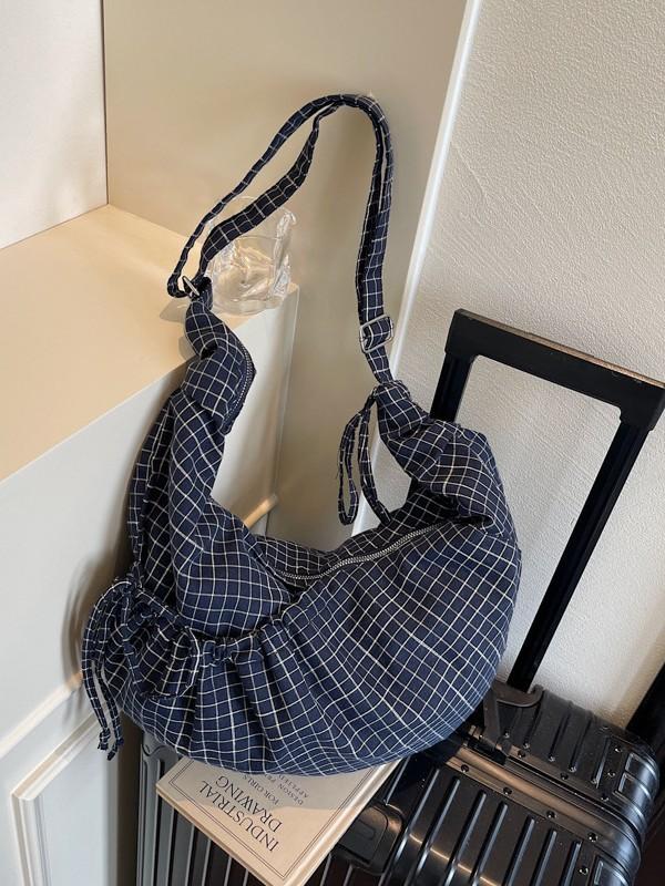 Vintage Plaid Single Shoulder Bag Large Capacity Crossbody For Casual Travel
