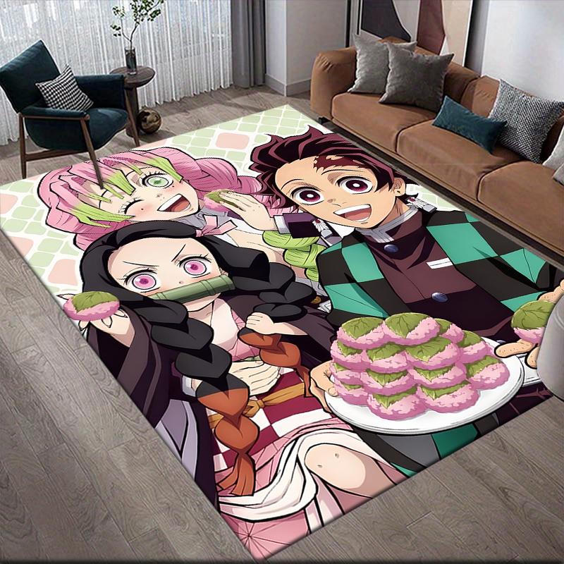 Demon Slayer Character Close up Square Area Rug, Non-Slip Floor Mat for Living Room, Perfect Gift for Fans