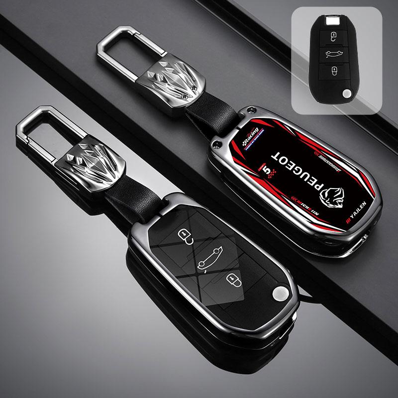 2026 Het Bilklistermärke Zinklegering Bilnyckelfodral Fullt Skydd Nyckelväska Skalhållare Nyckelring För Peugeot 208 308 408 508 2008 3008 4008 5008
