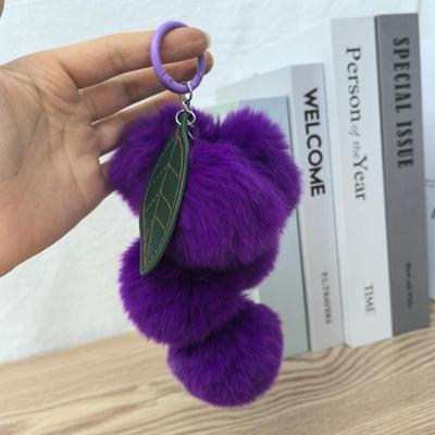 Beauty For Lady Lovely Girl Bag Rex Rabbit Fur Plush KeyChain Pendant Grape Keychain Bag Pendant