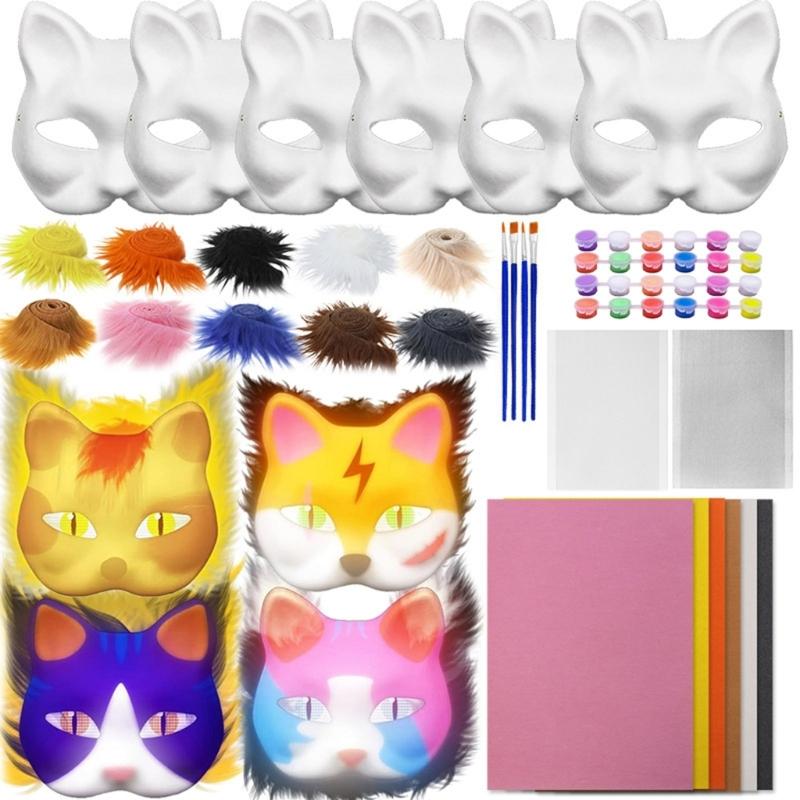 Therians Mask Set Furs,Eye Mesh,Felts Sheet DIY Foxes Cats Mask To Paint Furry Animal Mask Gear for Halloween Cosplay