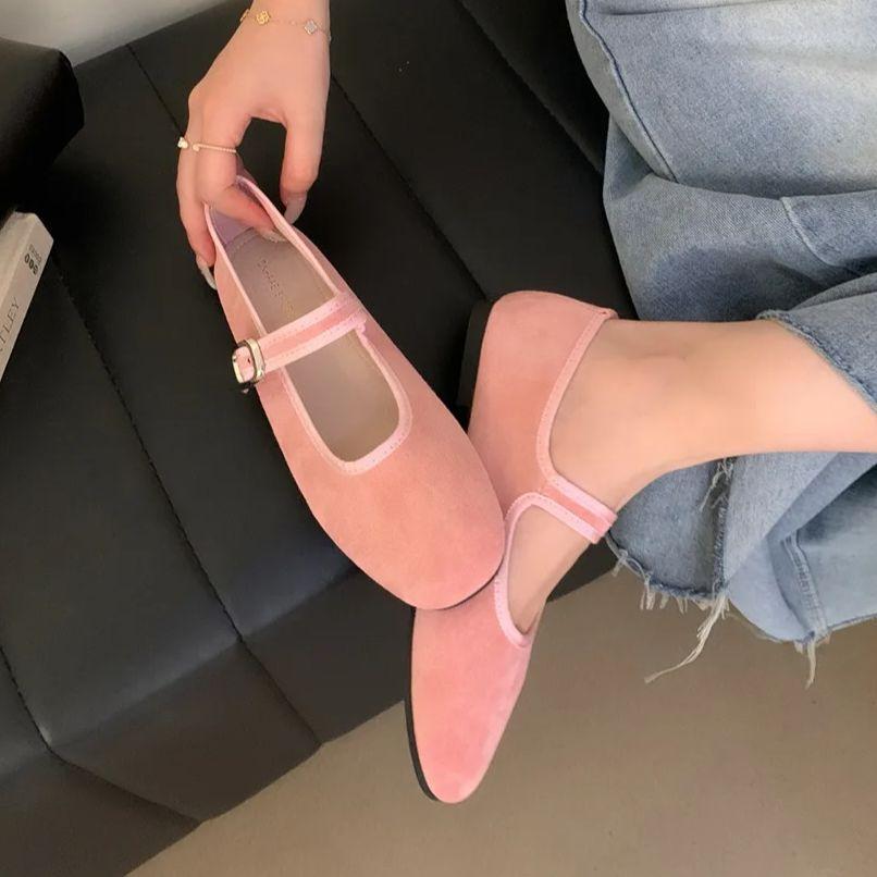 Fashion IPPEUM Velvet Ballet Flats For Women Red Round Toe Buckle 2025 New Ballerinas Zapatos Mujer