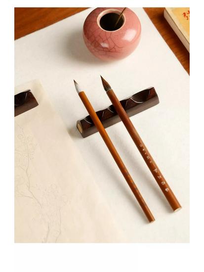 Ebony Inlaid Copper Brush Holder: Solid Wood Pen Rest for Calligraphy Supplies