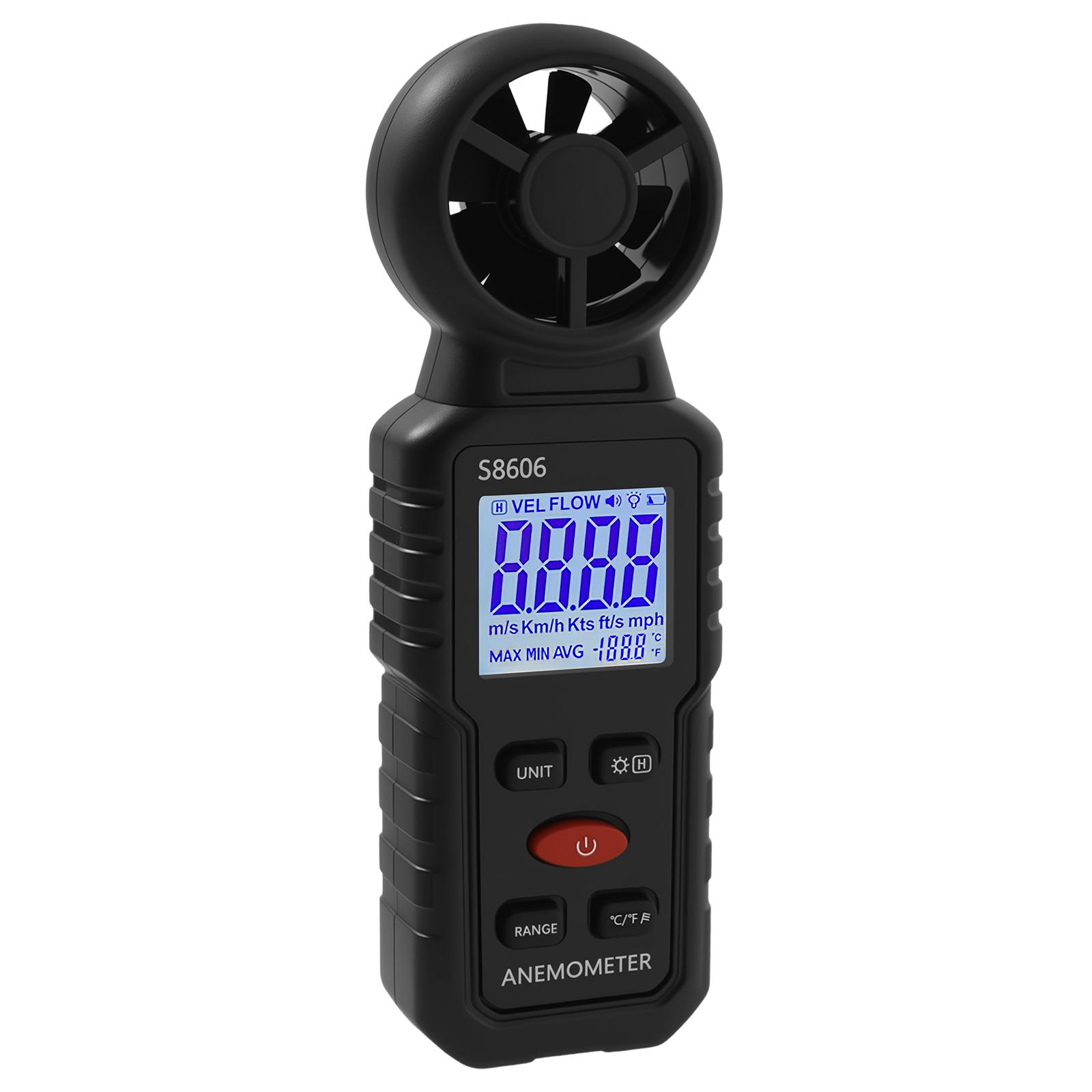

Ручной измеритель ветра Цифровой анемометр с ЖК-подсветкой Измерение скорости ветра и скорости воздуха Портативный для парусного спорта чёрный