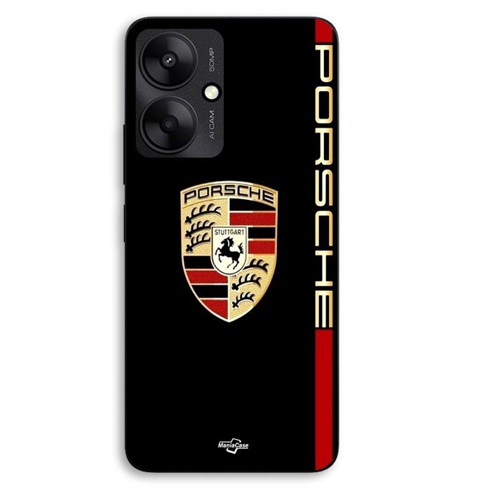Smartphone-Hülle - MANIACASE - Xiaomi Redmi 13C 5G - Silikon TPU - PORSCHE Logo rot und gold - Schwarz schwarz