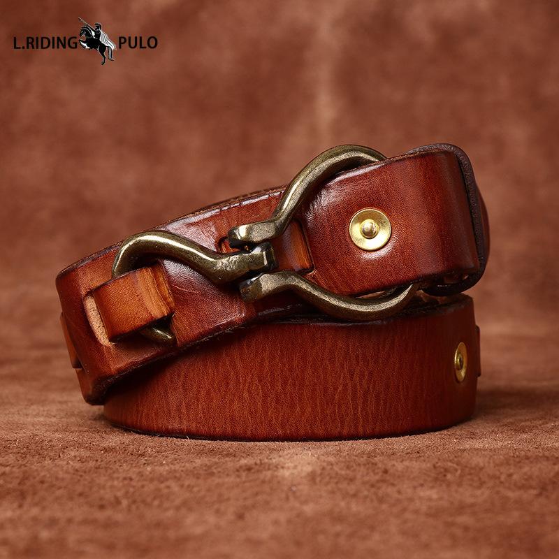Thickened Vegetable Tanned Cowhide Belt Men's Genuine Leather Copper Hook Retro Personality Trendy Trouser Belt