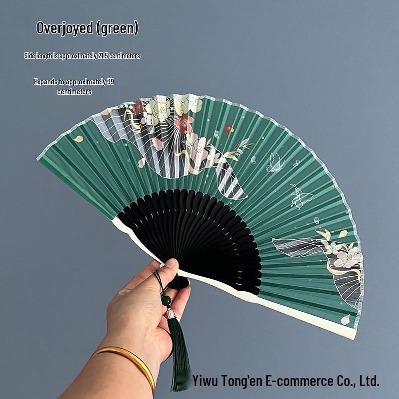 

Chinese Retro Style Portable Summer Folding Fan - Ancient Fairy Hanfu Dance Design зелений