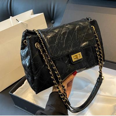 Borsa Casual Retro di Grande Capacità, Borsa a Tracolla alla Moda con Catena, Borsa a Spalla per il Pendolarismo