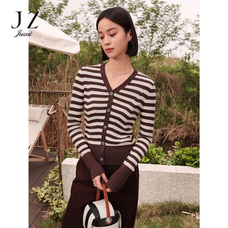 JUZUI Women s Retro Striped Slim-fit Wool Knit Sweater M
