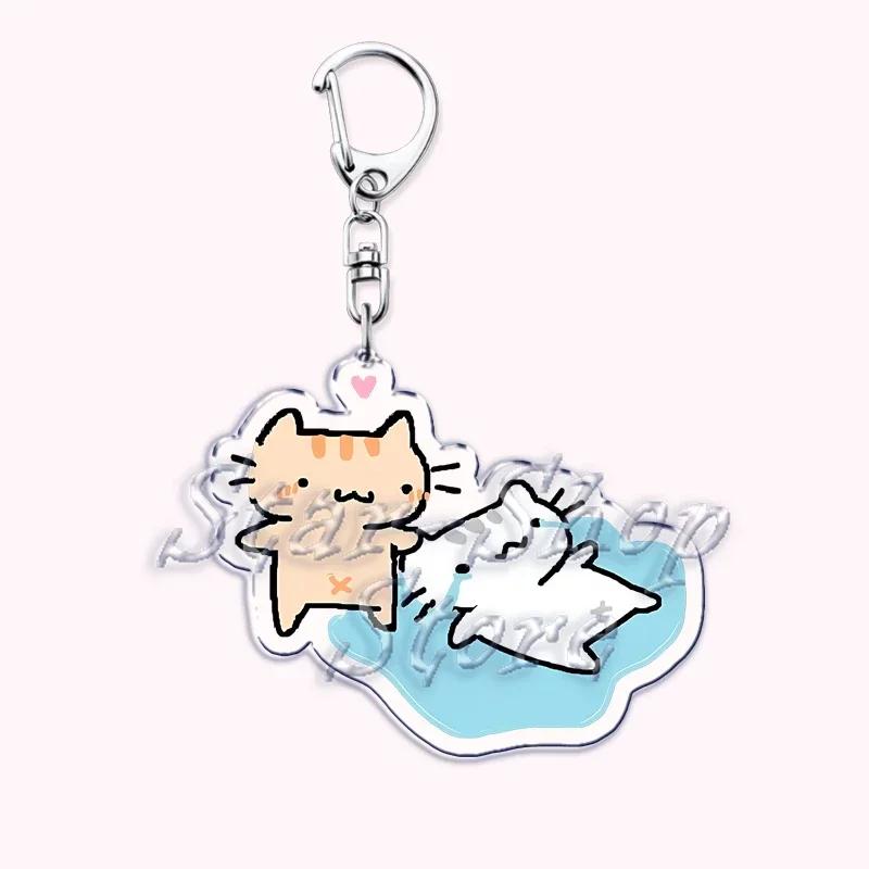 Kawaii Little Cat with Flower Keychains Strawberry Kitten Keyring for Accessories Bag Key Chain Ring Jewelry Fans Friends Gifts