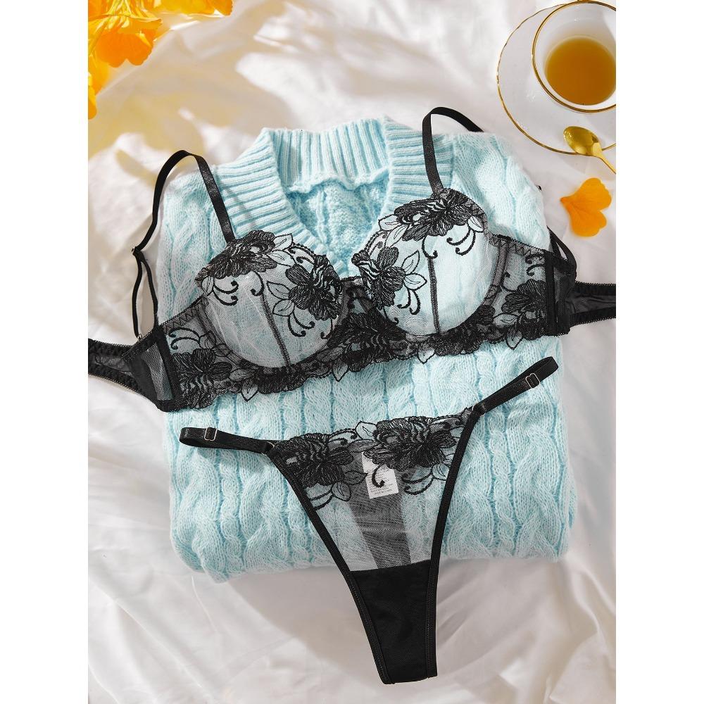 Valentine's Day New Flower Mesh Embroidery Perspective Sexy Gathering Sex Suit