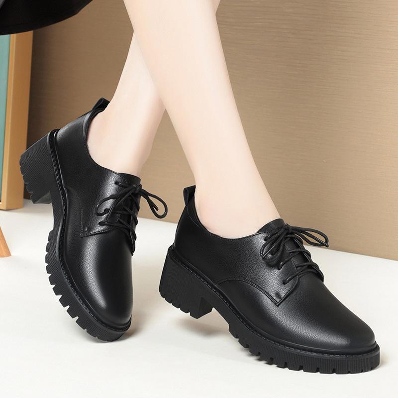 

Женские черные кожаные туфли на шнуровке для собеседований - мягкая подошва, осень/весна JM1167, 40 чёрный