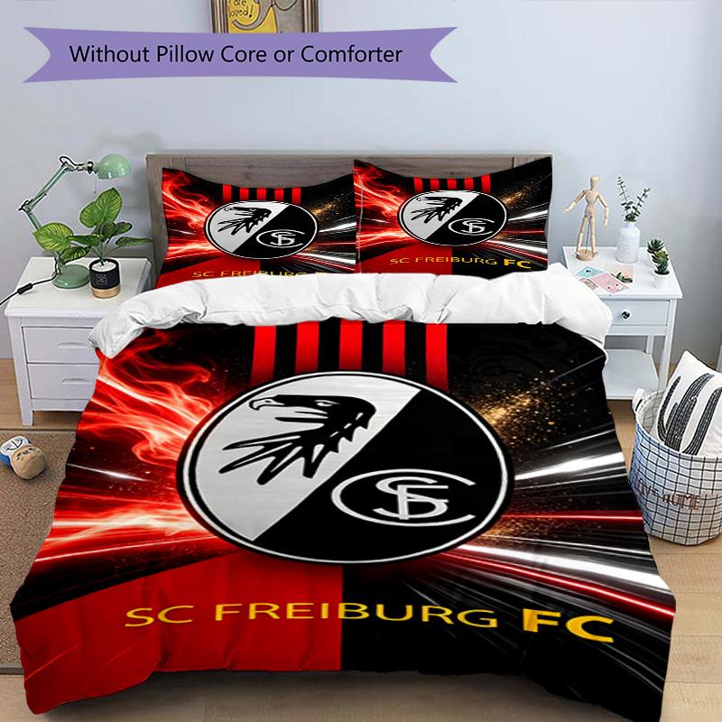 3pcs Duvet Cover Set (1*Duvet Cover + 2*Pillowcase, Without Core), SC Freiburg Print Bedding Set, Bedroom Decor, All‑Season, Birthday Gift