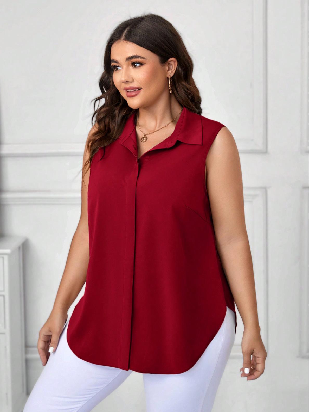 

2026 Plus Size European & American Casual Sleeveless Women s Cardigan Shirt 4XL червоний