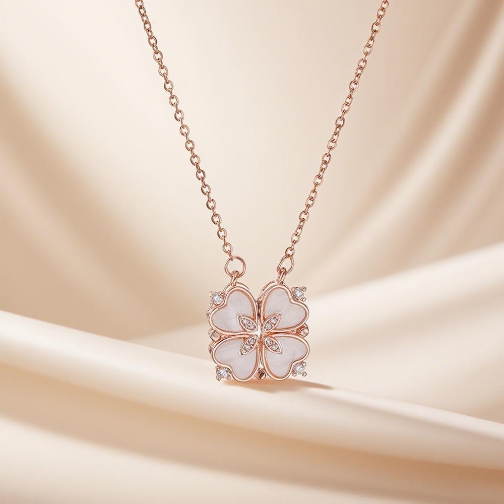 Heart-to-Heart Openable Four-Leaf Clover Necklace - High-End Light Luxury Clavicle Chain