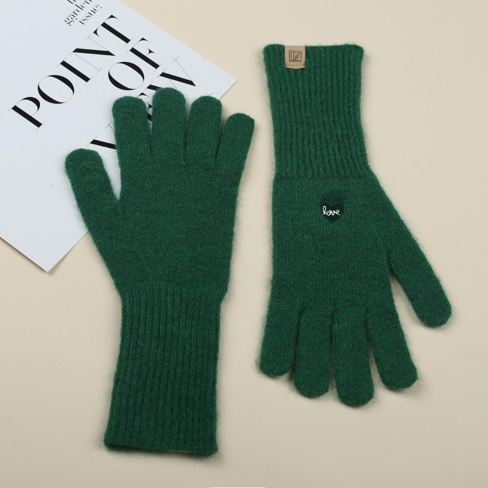 

Корейские вышитые перчатки с бантом, вязаные из шерсти, с сенсорным экраном для пальцев росы для женщин, теплые для осени и зимы, для верховой езды и защиты от холода пальцев one size fits all