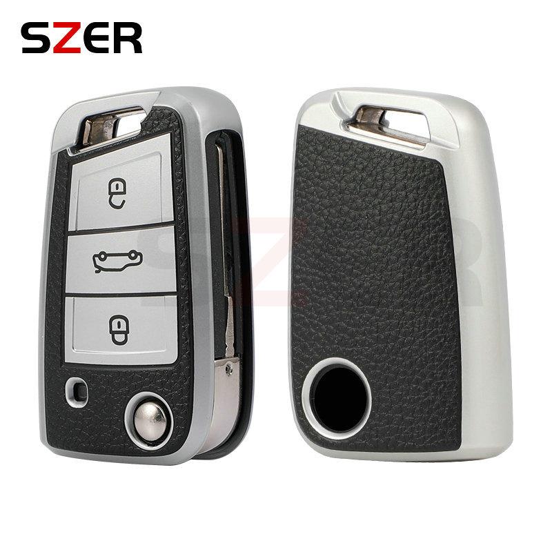 Leather Tpu Car Key Case Cover Fob For Vw Volkswagen Golf 7 Mk7 Tiguan Mk2 For Seat Ateca Leon Fr 2 Ibiza For Skoda Octavia