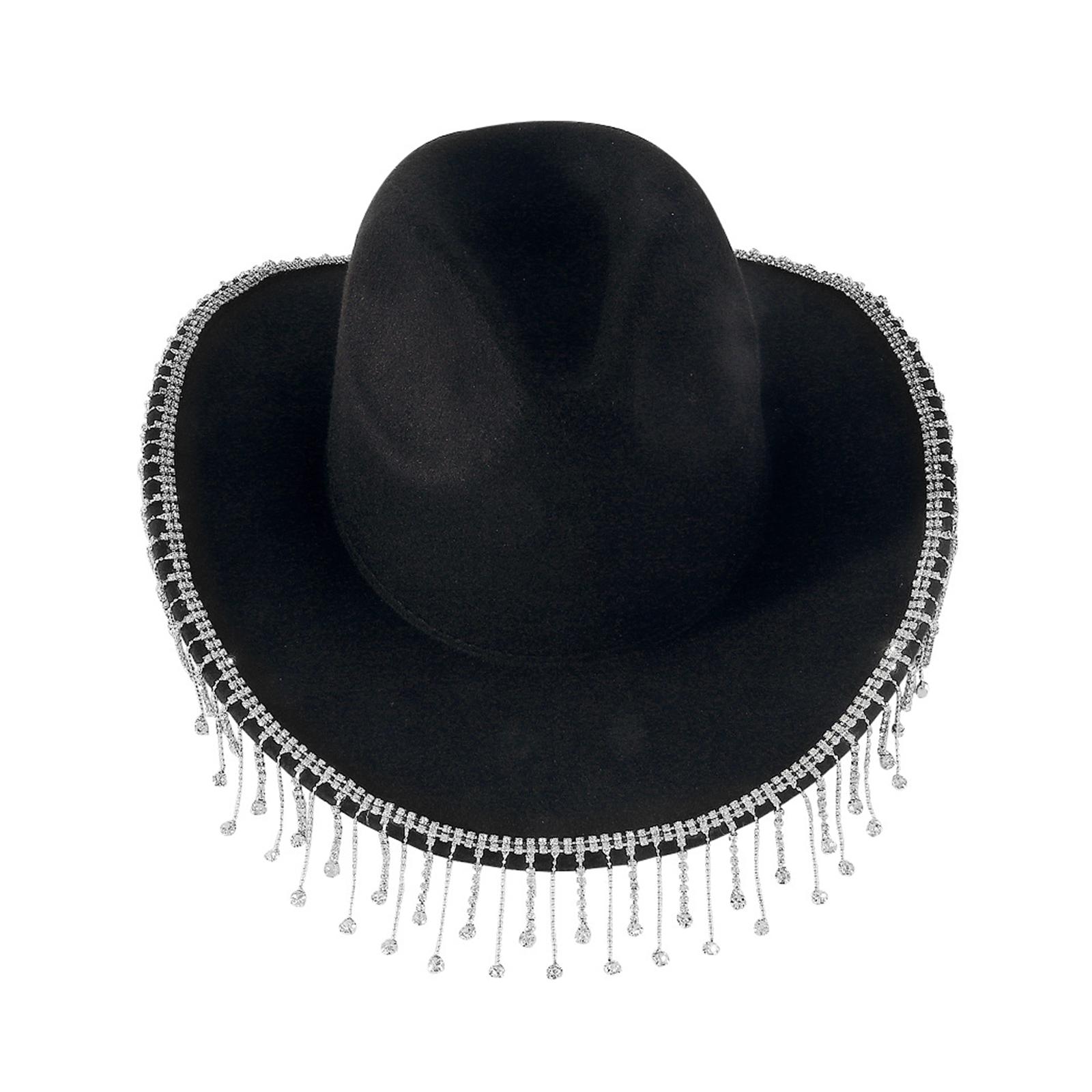 

Fashionable Unisex Denims Hat withGlamorous Rhinestones and Eye Catching Fringes Suitable for All Occasions чорний
