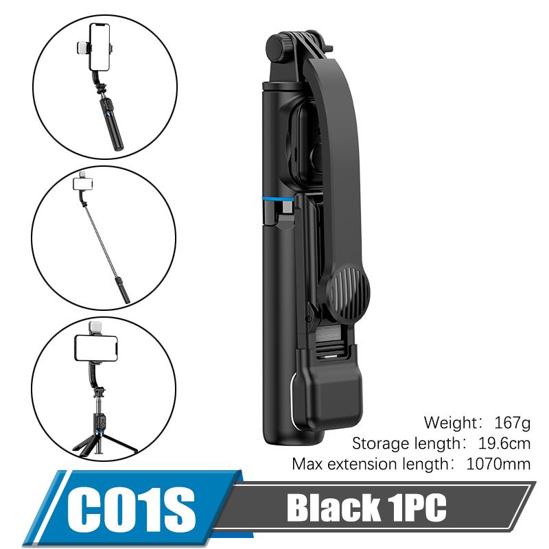 

Палка для селфи-штатив 107 см, беспроводной пульт Bluetooth, заполняющий свет, портативная подставка для телефона, запись видео для прямой трансляции C01s чёрный