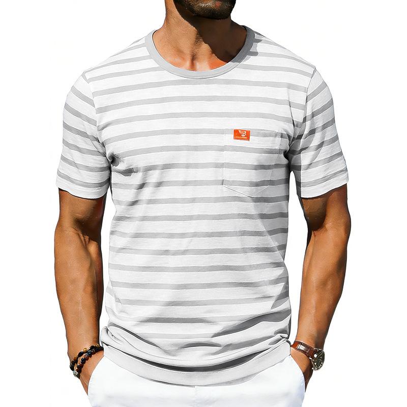 Men’s Summer Striped T-shirt: Loose-fit, Vintage-style, Commuter-friendly, Relaxed, Minimalist, Casual, Round-neck, Short-sleeved Top