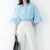 Summer Simple Loose Slim Half High Neck Three-quarter Sleeve Solid Color Pullover Chiffon Shirt Shirt Top for Women