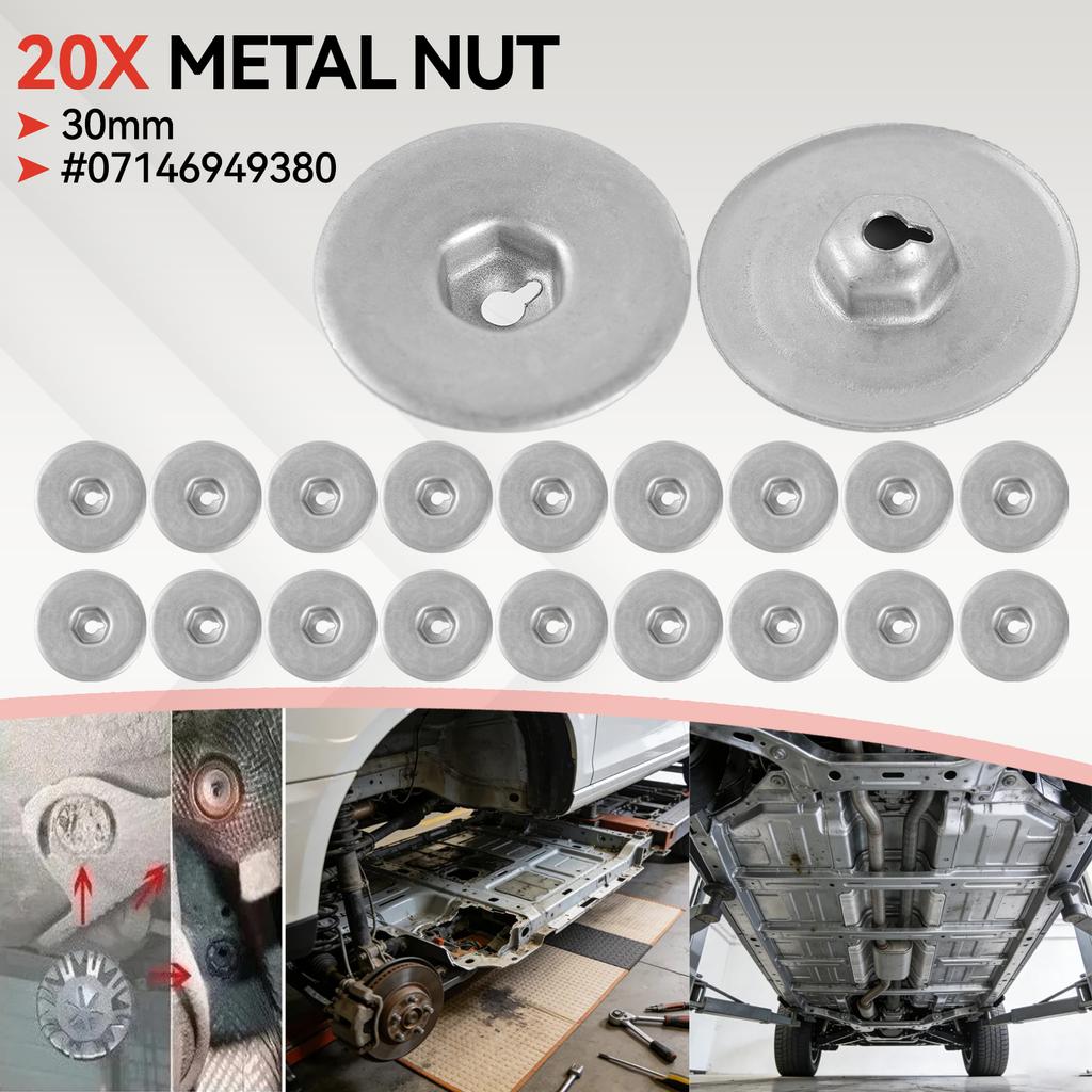 20pcs Heat Shield Nut Silver Round Bottom Plate for BMW 1 3 5 6 7 8 Series X1X2X3X5X6X7 MINI Land Rover Transmission Chassis