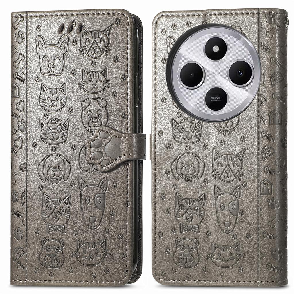 Leather Phone Case For Xiaomi Redmi 14C 4G/14R 5G/Poco C75 4G Wallet Flip Phone Cover Cute Cat Dog Pattern