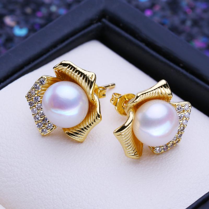 Natural Freshwater Cultured Pearl Earrings For Women Girls Friends Fashion Gold Color Heart Stud Earrings Birthday Gift