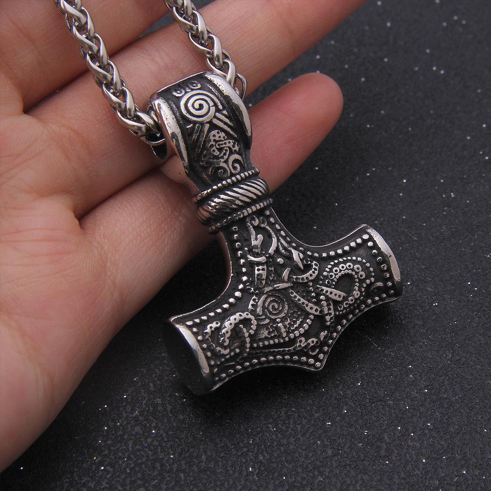 Skandinavischer Anhänger Punk-Halskette für Männer Thor Hammer Mjolnir Wikinger Amulett Hammer Nordischer Schmuck Metallkette Anhänger Schmuck