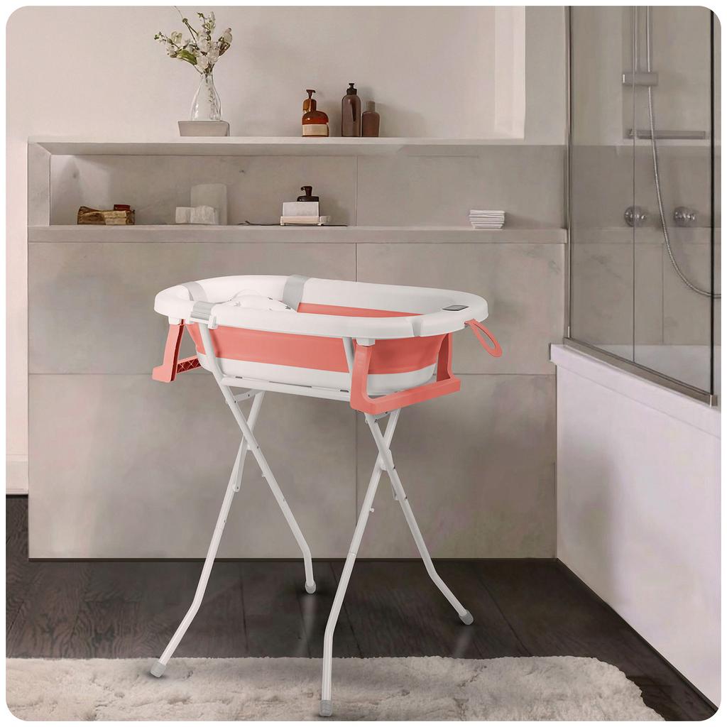 Vaschetta da Bagno Pieghevole Ricokids per Neonati e Bambini con Supporto, Termometro e Inserto, e