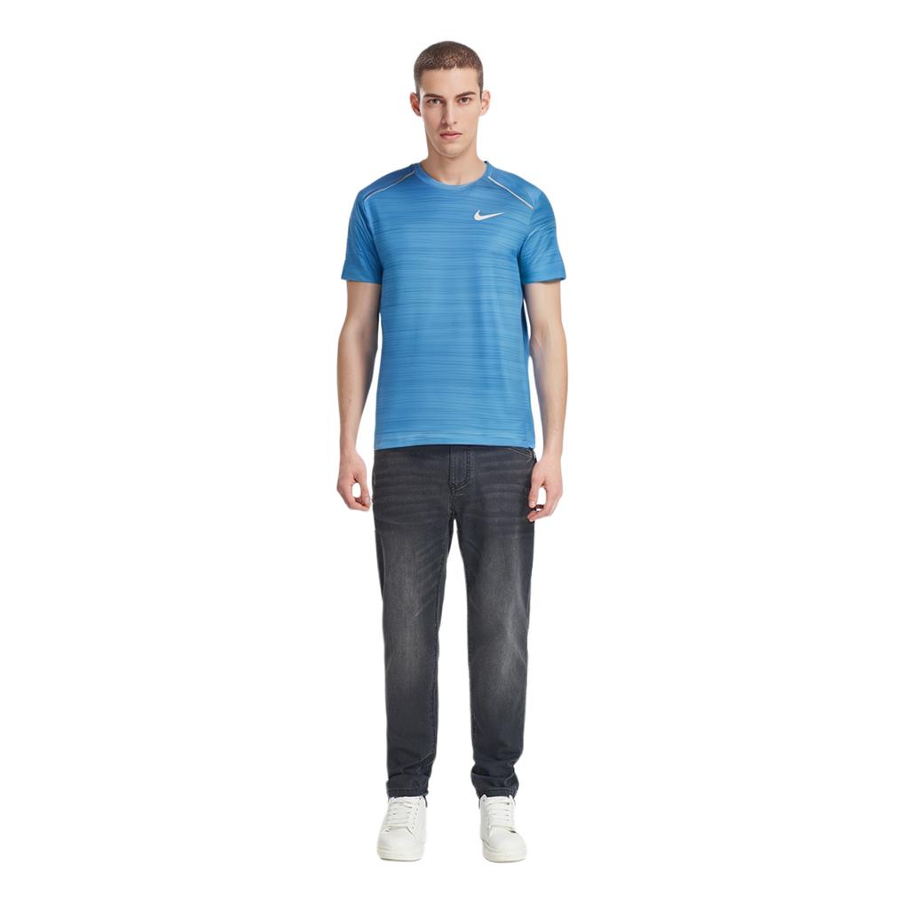 Nike Dri Fit Running T Shirts Men's Blue Crew Neck Moderate Straight Fit CU0327-402