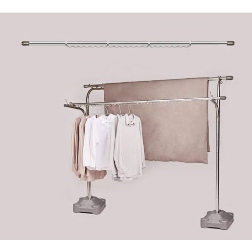 Indoor Clothes Drying Pole, Stainless Steel, with 28 Windproof Hooks, Extendable 165cm-300cm, Indoor/Outdoor Clothes Drying Pole, 3m, Hanger Hanger Po