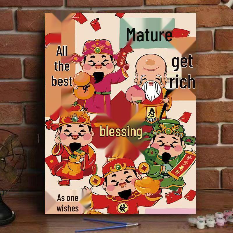 

Chinese Style God of Wealth DIY Digital Oil Painting - Attract Wealth & Treasure, Hand-Painted New Year Decoration 30x40cm