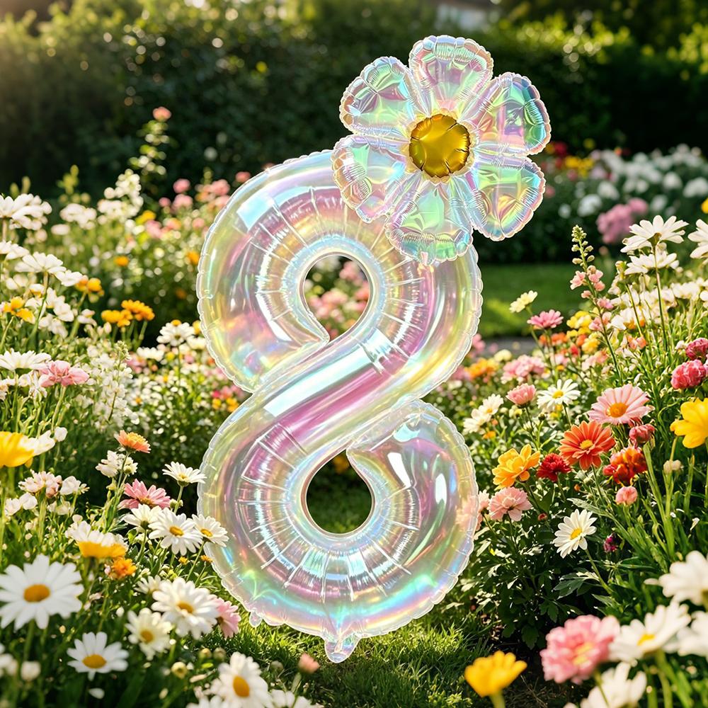 40Inch Colorful Transparent Number Balloons Large Transparent Daisy Foil Balloons For Birthday Party Anniversary Decoration 5