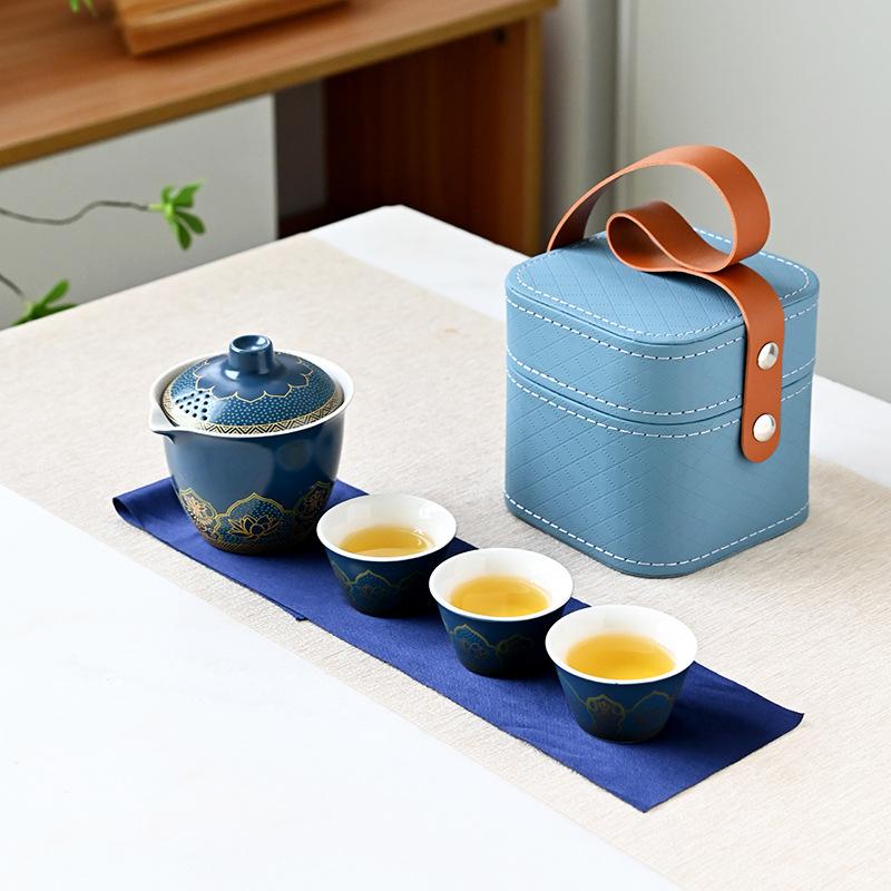 Japanese Outdoor Travel Kung Fu Ancient Rhyme Tea Set Teapot Ceramic Express Cup Portable Gift