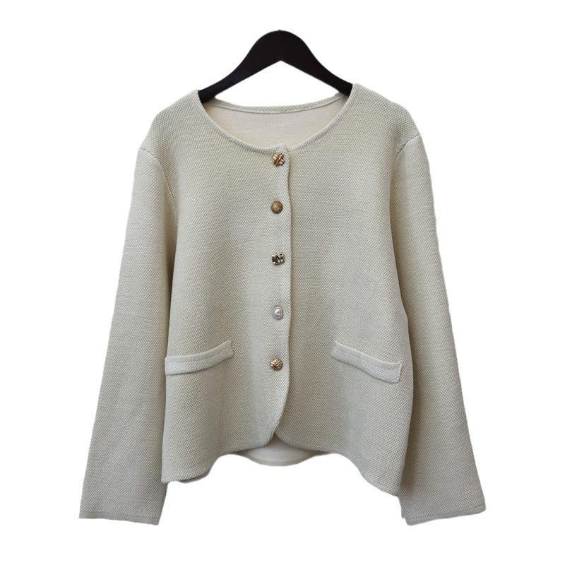 Long-sleeved Single-breasted Bright Silk Design Sweater Jacket Autumn and Winter New Loose-knit Cardigan Women