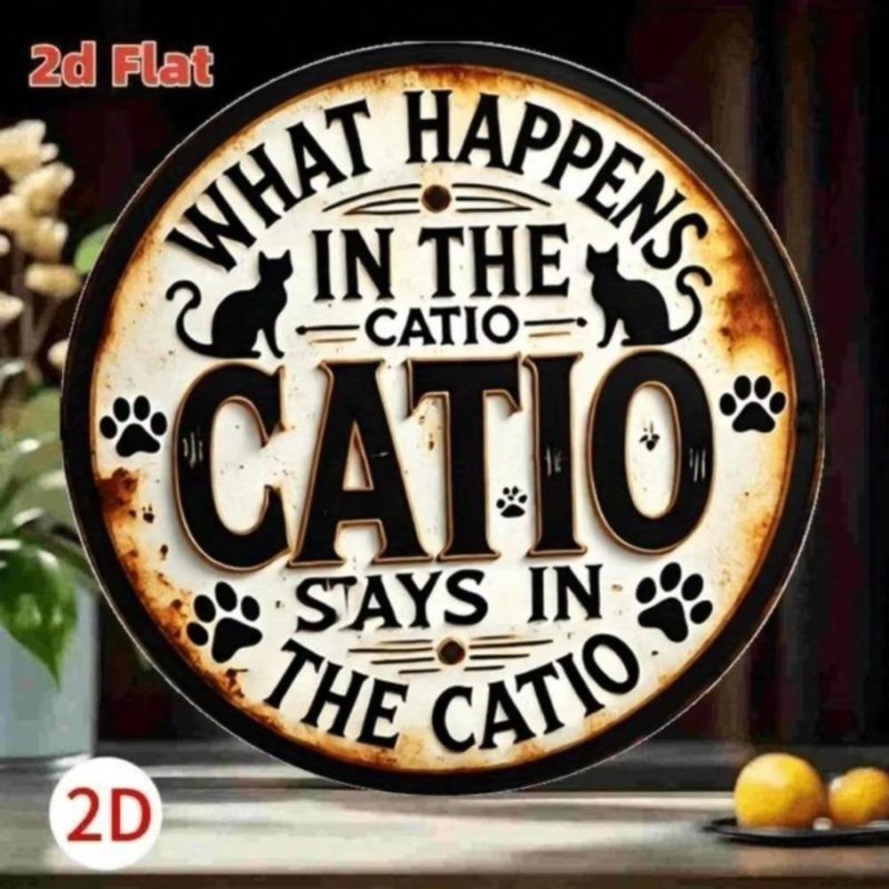 Wall Art Metal Sign Cat Silhouette Paw Print Aluminum Home Decor