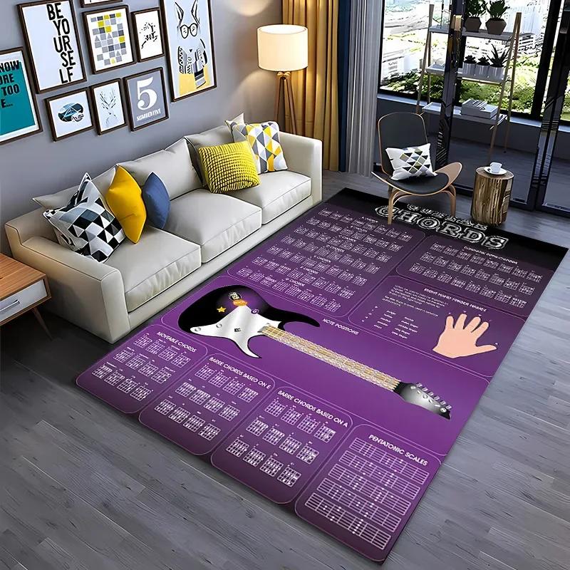 3D Music Basic Guitar Chord Theory Chart Piano Rug,Rug Living Room Tapete for Bedroom Sofa Doormat Decor,Kids Non-slip Floor Mat