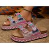 New Style Chunky Sole Hemp Rope Double Buckle Rhinestone Beach Sandals - Plus Size Women's Shoes