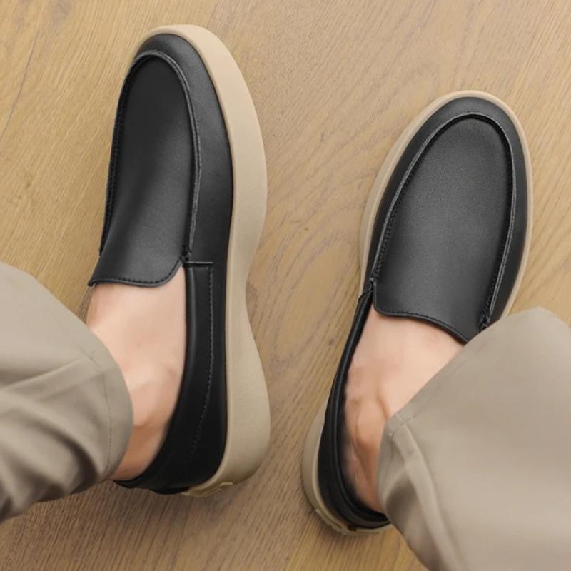Le Fu Shoes Men Thick Soled Black Shoes Comfortable Slip on Classic Office Dress Casual Walking Shoe 2025 New Edition Skateboard