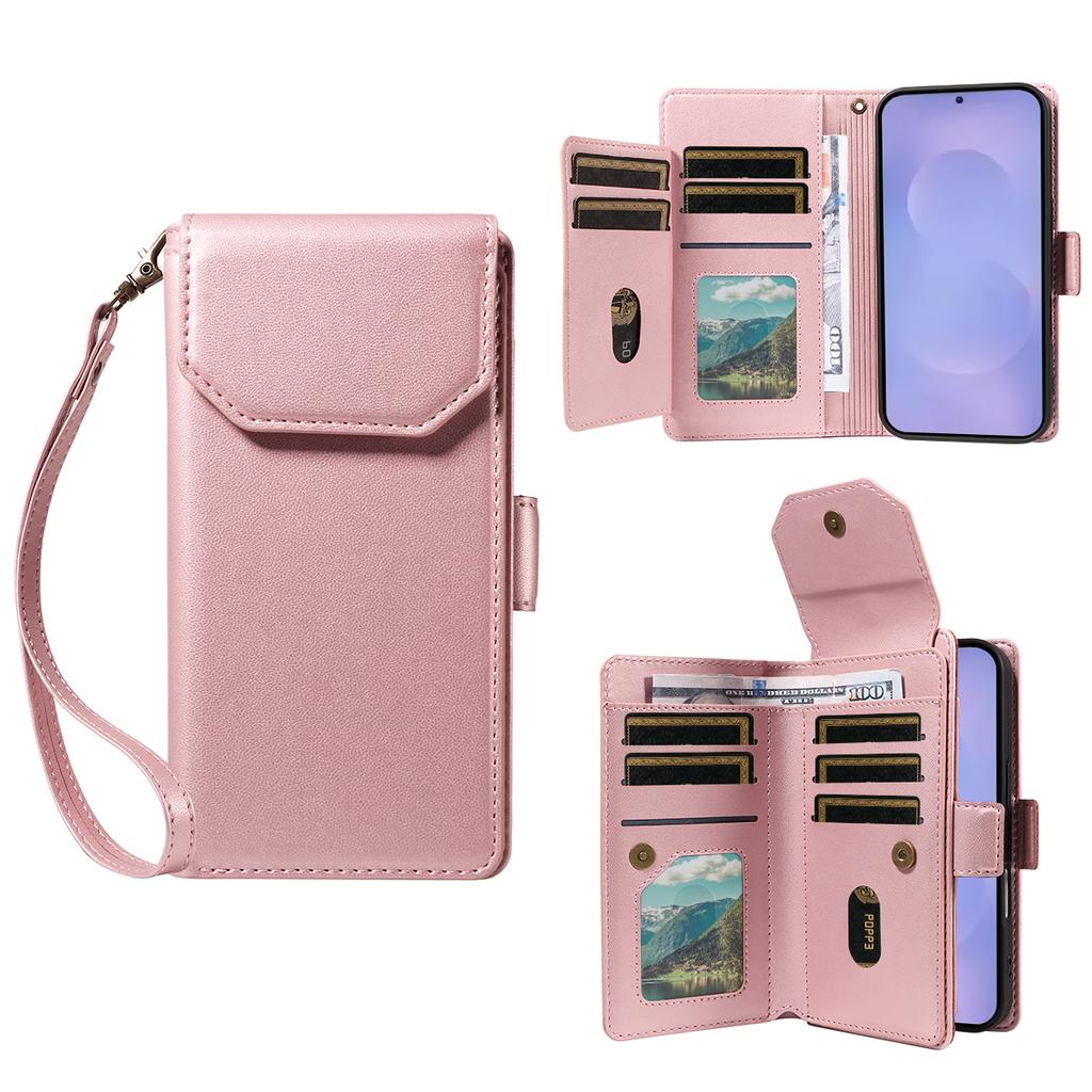 Luxury Magnetic Card Solt Wallet Flip Leather Phone Case For Samsung S26 Ultra S25 Plus S24 A16 A37 A57 A07 A17 Book Strap Cover
