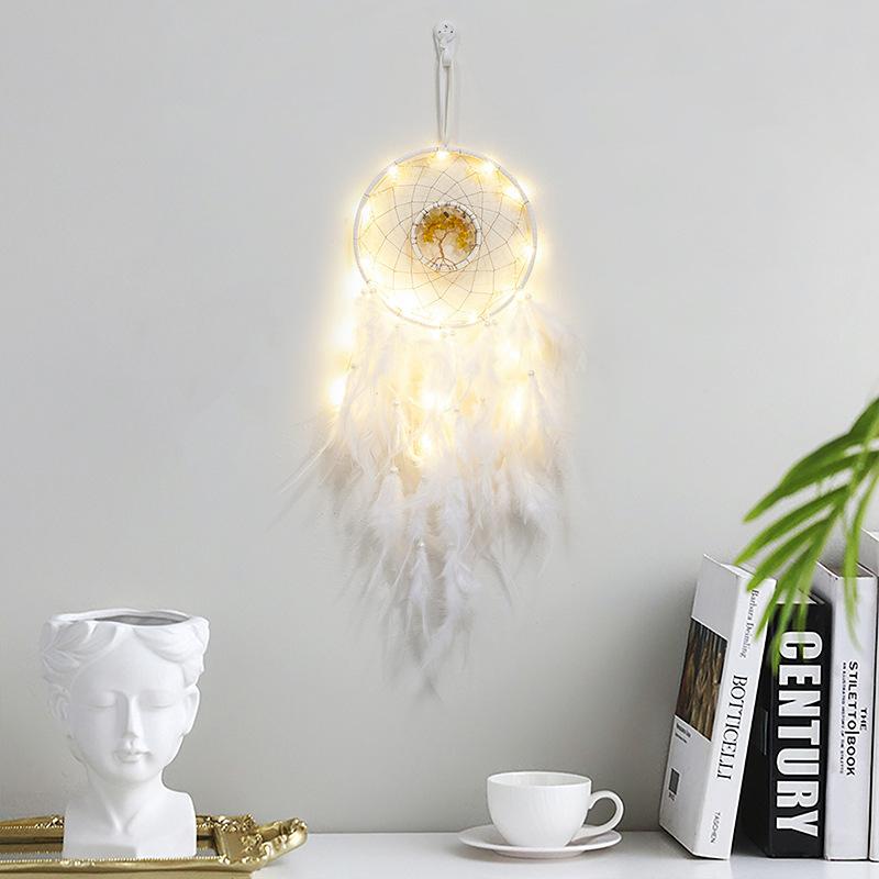 Life Tree Wind Chime Stone Hanging Ornament Fresh Girl Heart Forest Feather Pendant Bedroom Windowsill Creative Decoration