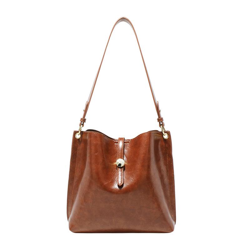PU Leather Vintage Women Shoulder Bags Large Capacity Simple Soft Bucket Bag New Trendy Office Lady Daily Work Handbags