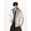 Street Style Mountain Carving Cotton Jacket with Fur Collar Winter Clothing for Men, Thickened Trendy Brand Loose-Fitting Couple Cotton Coat for Women