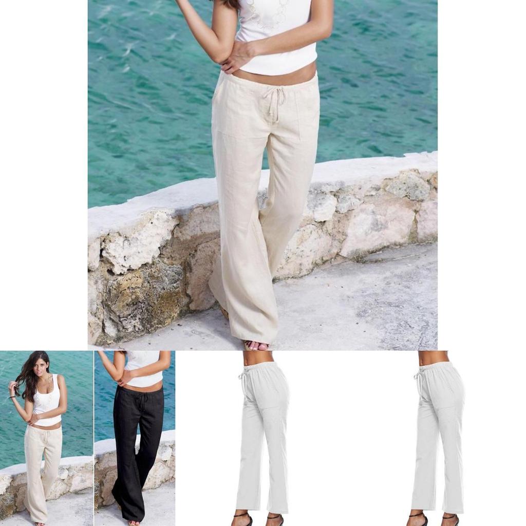 Pantaloni Lunghi da Donna in Lino con Vestibilità Ampia Comoda ed Elegante Taglio Dritto nei Classici Colori Bianco e Nero